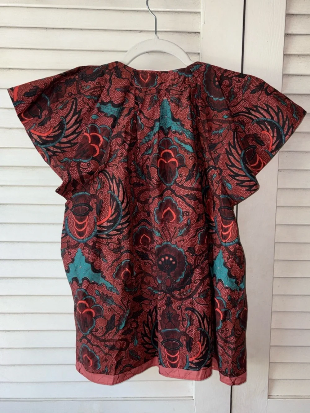 Ulla Johnson Inez Top Carmine Red Blue Printed Cotton Blouse Size 2 - Picture 6 of 7